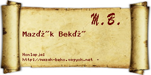Mazák Bekő névjegykártya
